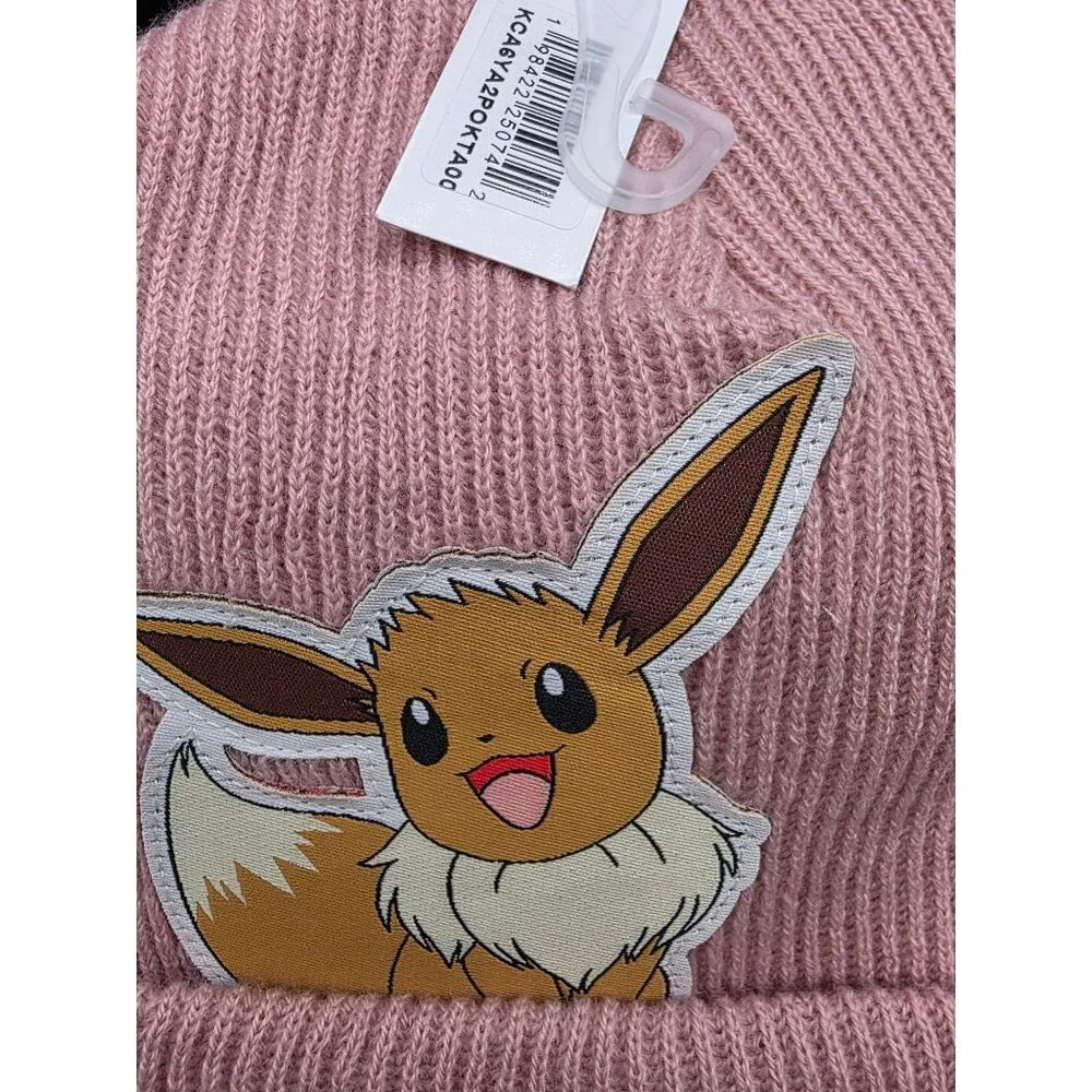 Pokemon Eevee Pink Knit Beanie Hat Soft Folded Cuff Design Accessories With Tag